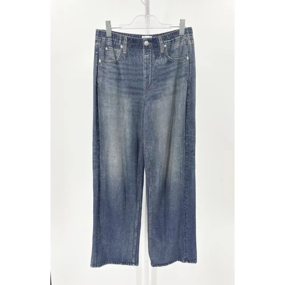 Rag & Bone Miramar Cotton Terry Wide Leg Jeans Faux Denim Illusion Pants Large - Picture 6 of 6